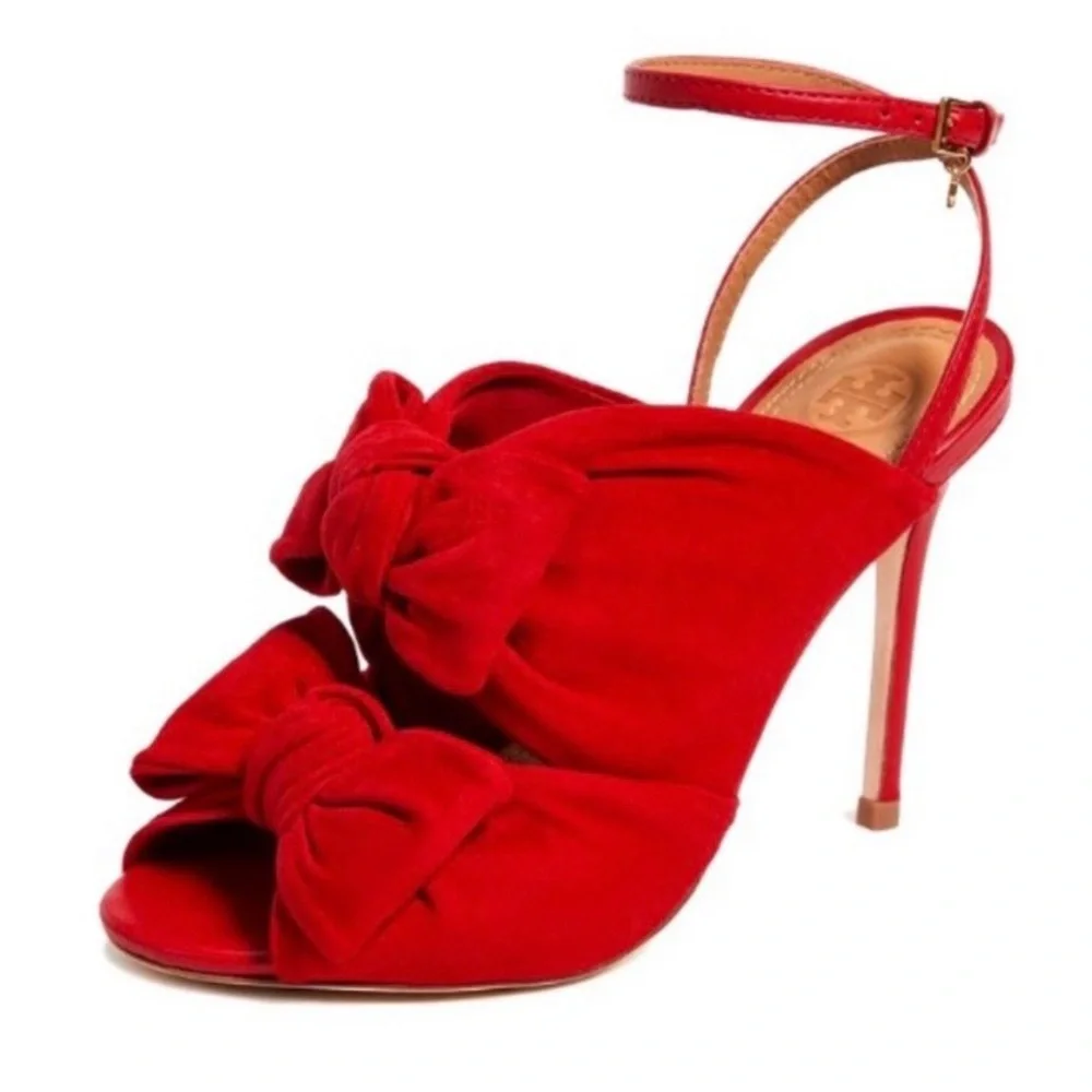 Tory Burch Eleanor 105MM Suede Knotted Sandal In Brilliant Red